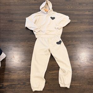 Kids Cream Heart Jogger Set